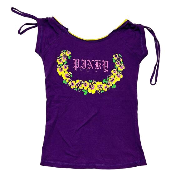 Purple PINKY floral off the shoulder top size S - Picture 1 of 3
